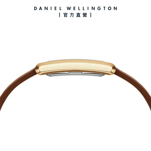 【Daniel Wellington】DW 手錶 Bound 32x22mm 摩登棕色皮革方錶-白錶盤(香檳金框)