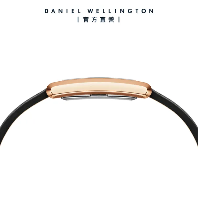 【Daniel Wellington】DW 手錶 Bound 32x22mm 摩登寂靜黑皮革方錶(玫瑰金)