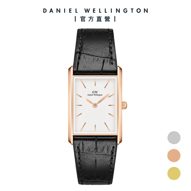 【Daniel Wellington】DW 手錶 Bound 35x24mm 摩登寂靜黑皮革方錶(三色任選)