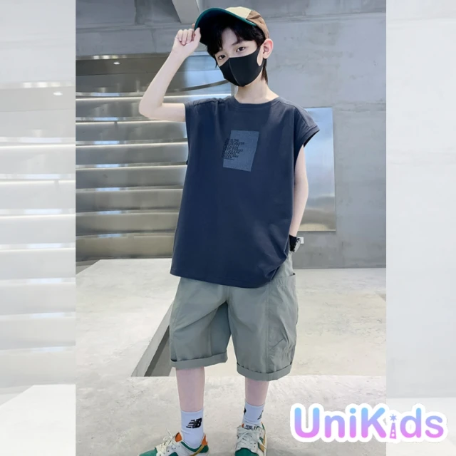 UniKids 中大童裝休閒運動五分褲 X設計感 男大童裝 