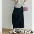 【UniStyle】休閒半身裙 韓版後開叉彈力釦工裝半裙 女 UP1554(黑)