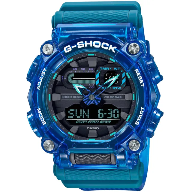【CASIO 卡西歐】G-SHOCK 炫彩音浪 工業風雙顯手錶-科技藍 送禮 禮物 推薦(GA-900SKL-2A)