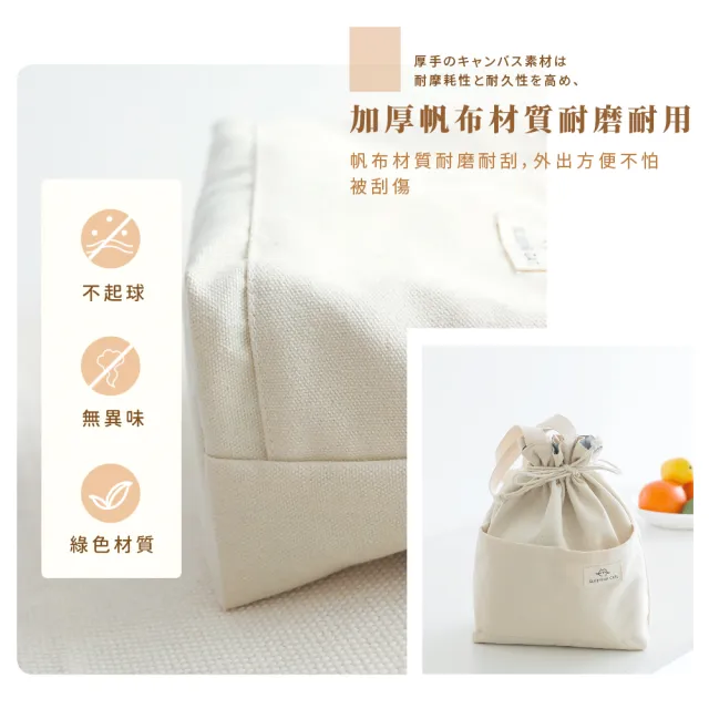 【簡約文青】日系大容量手提抽繩束口便當袋(防水防污 帆布袋 午餐袋 環保袋 保溫 保冷 野餐 露營 學生)