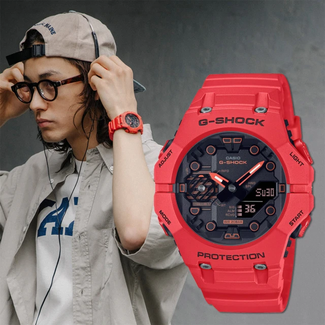 CASIO 卡西歐 G-SHOCK 火焰紅 藍牙碳纖維核心防護雙顯手錶 聖誕節 禮物(GA-B001-4A)