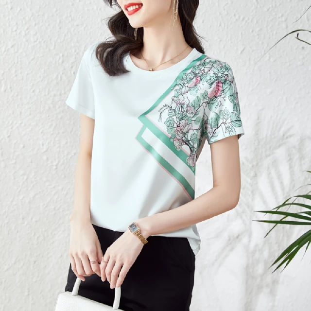 K.W. 現貨假二件式畫作印花天絲雪紡上衣(共2色) 推薦