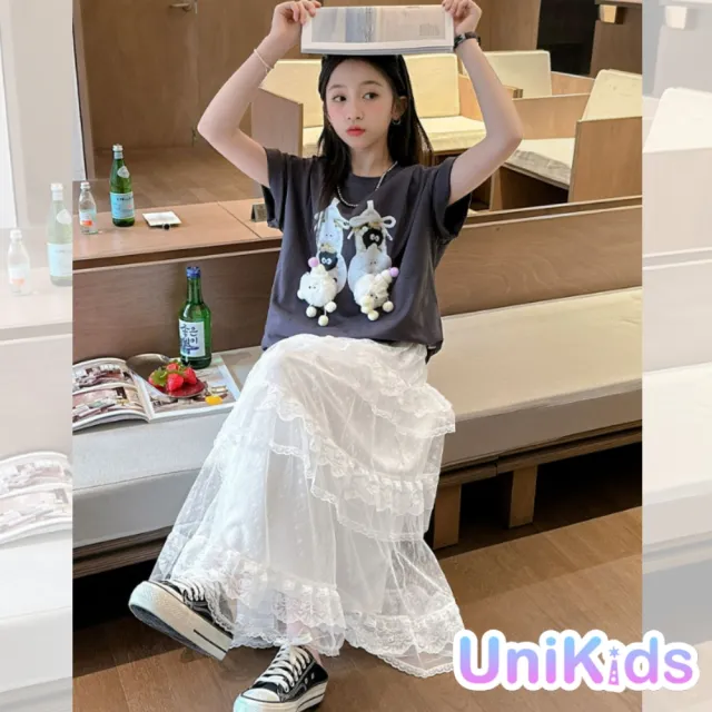 【UniKids】中大童裝短袖T恤  萌趣小羊設計感上衣 女大童裝 CVYF018(上衣)