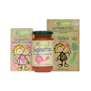 【義大利 ZEROTRE 捲髮夏菈】兒童義大利麵+麵麵紅醬 2入組(1+1義大利寶貝經典套組)