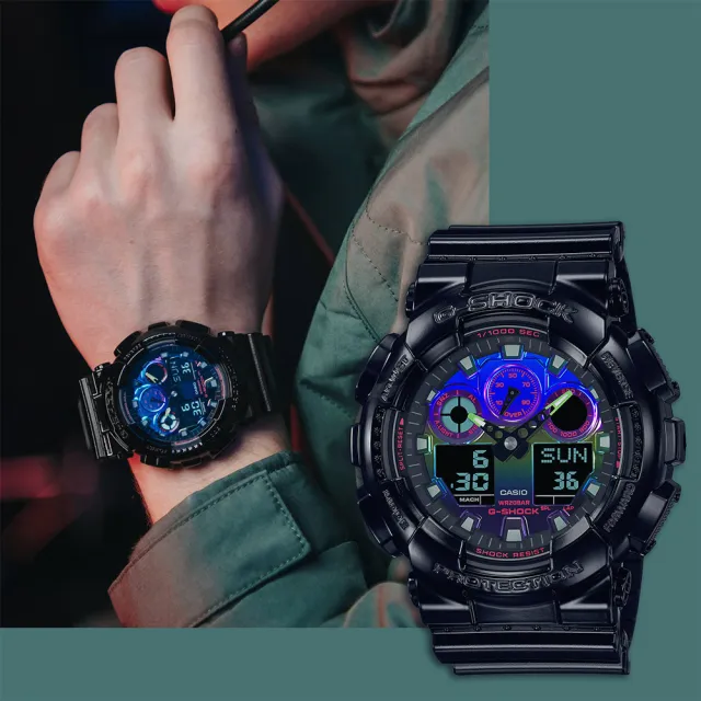 【CASIO 卡西歐】G-SHOCK AI 探索虛擬彩虹系列雙顯手錶 開學(GA-100RGB-1A)