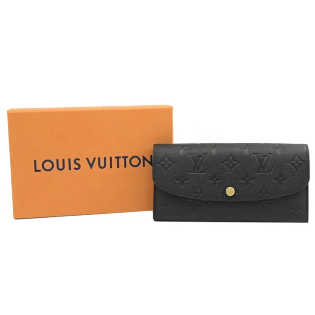 【Louis Vuitton 路易威登】LV M62369 EMILIE 經典花紋壓紋小牛皮扣式零錢長夾.黑(現貨)