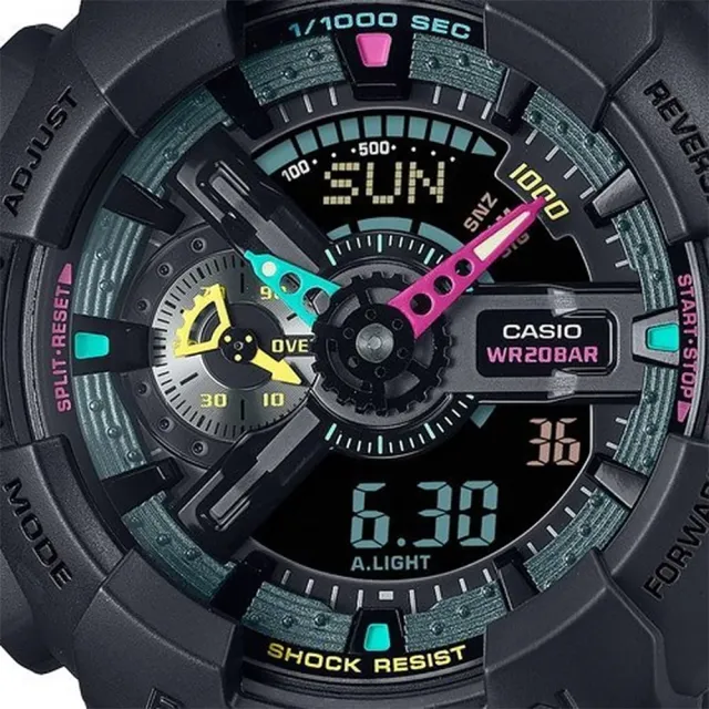 【CASIO 卡西歐】G-SHOCK 虛擬世界 霓虹科幻雙顯手錶 送禮 禮物 推薦(GA-110MF-1A)