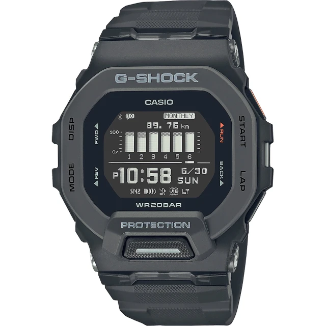 CASIO 卡西歐 G-SHOCK 纖薄運動系藍芽計時手錶-沉著黑 聖誕節 禮物(GBD-200-1)