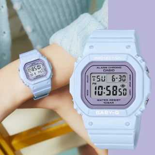 【CASIO 卡西歐】BABY-G 春季色彩方形女錶電子錶-紫丁香(BGD-565SC-2)