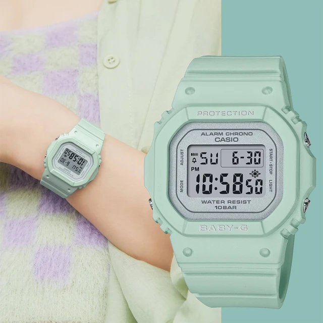 CASIO 卡西歐 BABY-G 春季色彩方形女錶電子錶-鼠尾草綠 聖誕節 禮物(BGD-565SC-3)