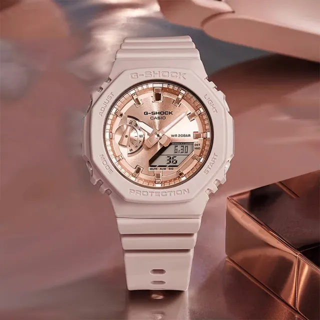 【CASIO 卡西歐】G-SHOCK ITZY有娜配戴款 煙燻粉色 粉紅金八角手錶 女錶(GMA-S2100MD-4A)