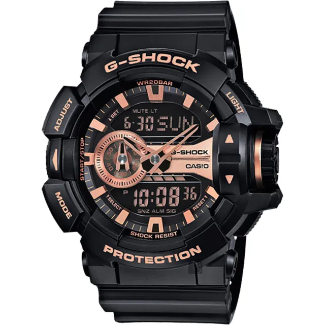 【CASIO 卡西歐】G-SHOCK 金屬系雙顯手錶-玫瑰金x黑 送禮 禮物 推薦(GA-400GB-1A4)