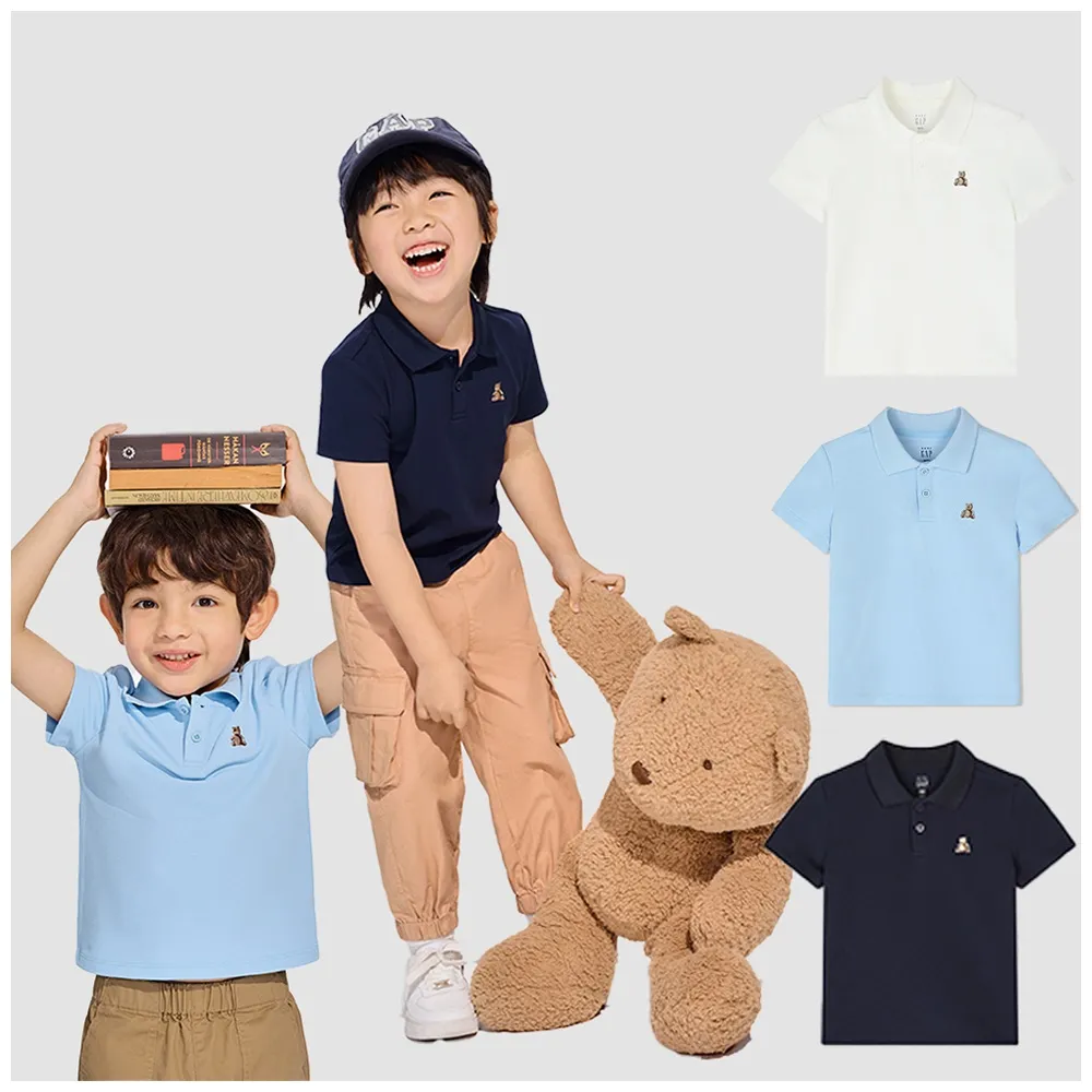 【GAP】男幼童裝 小熊刺繡短袖POLO衫-多色可選(891696)