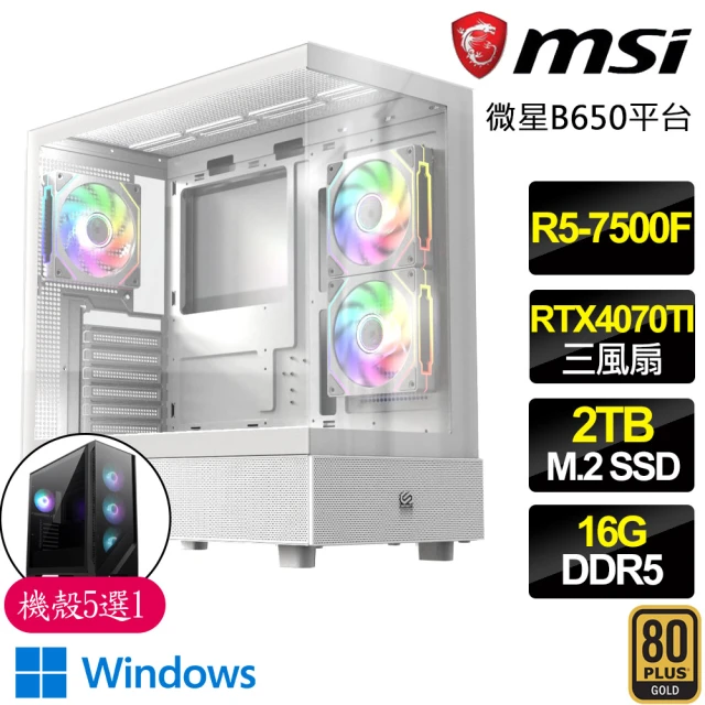 微星平台 R5六核 Geforce RTX4070TI WiN11P{水滴}電競電腦(R5-7500F/B650/16G D5/2TB)