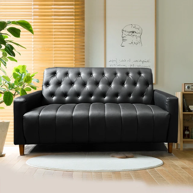 睡芝寶 沙發皮革加厚款-奢華型-美式拿鐵-百年經典復古三人沙發175cm(三人座皮沙發-黑色-高椅背)