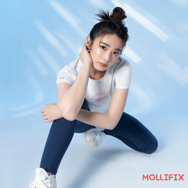 Mollifix 瑪莉菲絲 抗菌下擺圓弧拚網短袖上衣、瑜珈上衣、瑜珈服(白)