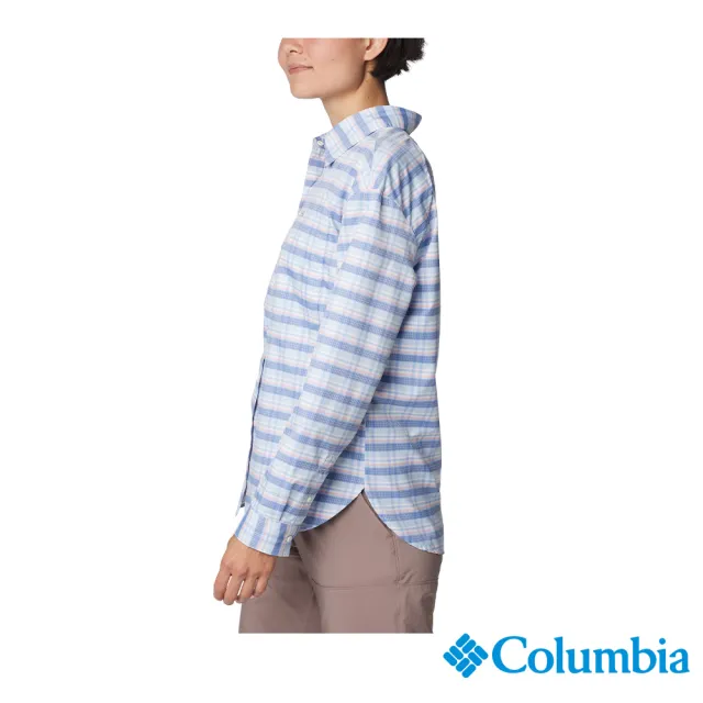 【Columbia 哥倫比亞 官方旗艦】女款-Silver Ridge Utility超防曬UPF50快排長袖襯衫-藍色格紋(UAR99870JC)