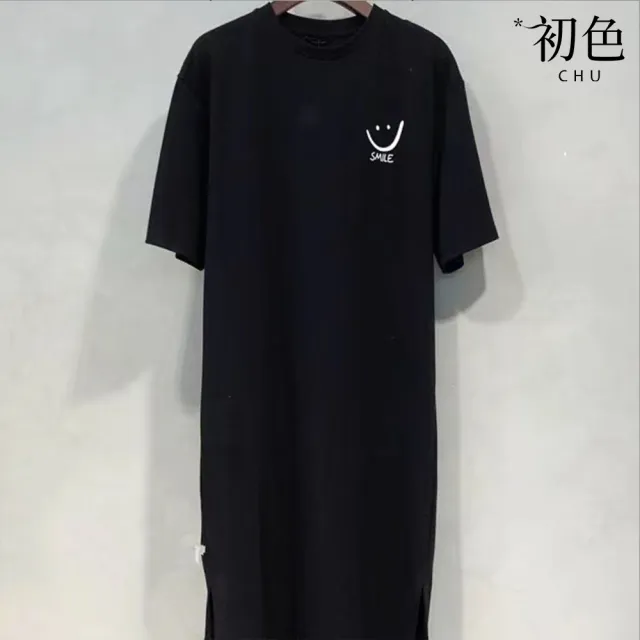 【初色】買一送一 韓系中大碼印花圖案圓領短袖T恤洋裝 -2件組/6款任選-33861(M-2XL可選)