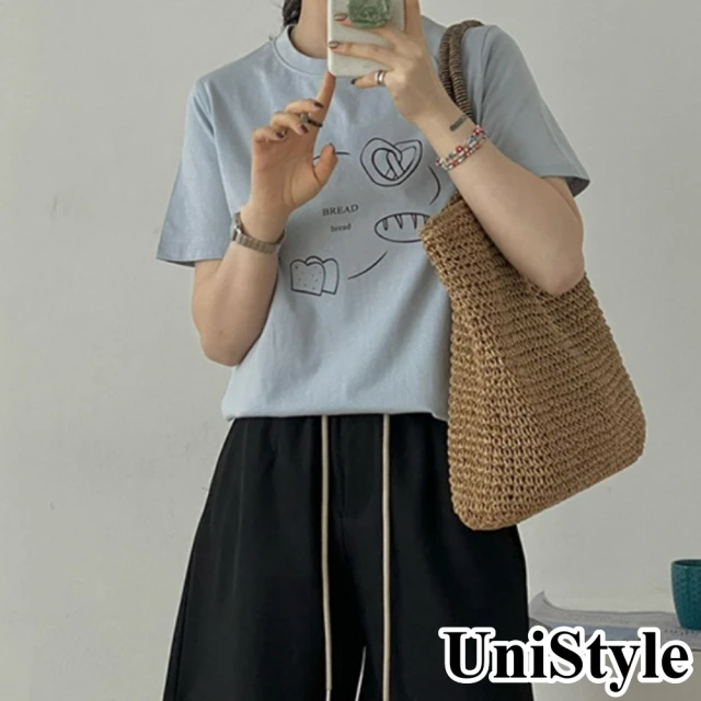 UniStyle 韓版短袖T恤 手繪設計感上衣 女 UP1622(淺藍)