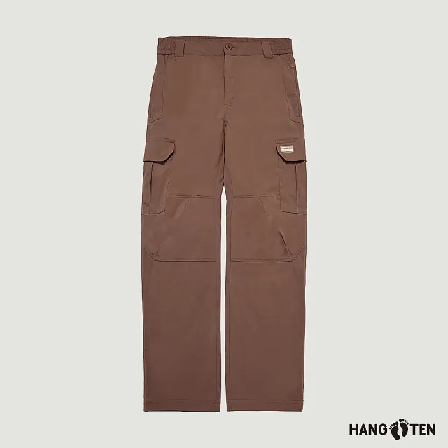 【Hang Ten】男裝-恆溫多功能-REGULAR FIT吸濕快乾彈性鬆緊腰頭抽繩口袋尼龍工裝機能長褲(啡杏)