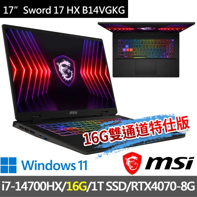 【MSI 微星】▲特仕版 17吋i7電競(Sword 17 HX B14VGKG-025TW/i7-14700HX/16G/1T SSD/RTX4070-8G/W11)