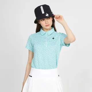 【LE COQ SPORTIF 公雞】高爾夫系列 女款湖水藍小雛菊彈性防曬機能短袖POLO衫 QLT2J212