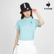 【LE COQ SPORTIF 公雞】高爾夫系列 女款湖水藍小雛菊彈性防曬機能短袖POLO衫 QLT2J212