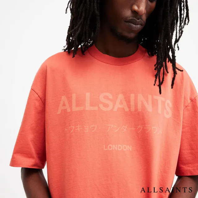 【ALLSAINTS】LASER 厚實純棉寬鬆LOGO短袖T恤-橘 MG503Z(寬鬆版型)