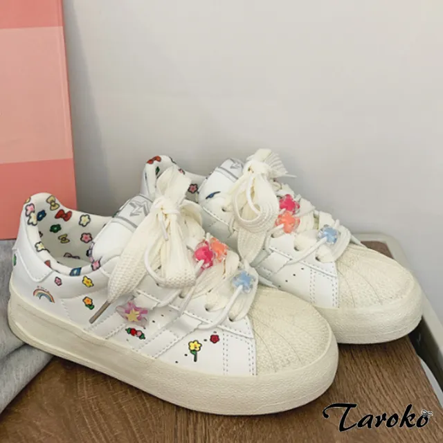 【Taroko】學院風小花圓頭綁帶平底休閒鞋(5色可選)