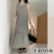 【UniStyle】無袖背心長裙洋裝 韓版拼接高腰顯瘦魚尾裙 女 WT2519(月影灰)