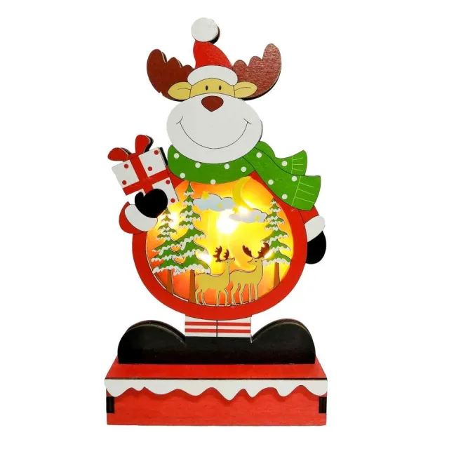 【交換禮物】摩達客-木質製彩繪麋鹿造型聖誕夜燈擺飾(電池燈)
