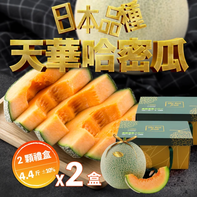 果樹寶石 天華網紋哈密瓜兩顆禮盒x2盒（4-4.4斤/盒）(