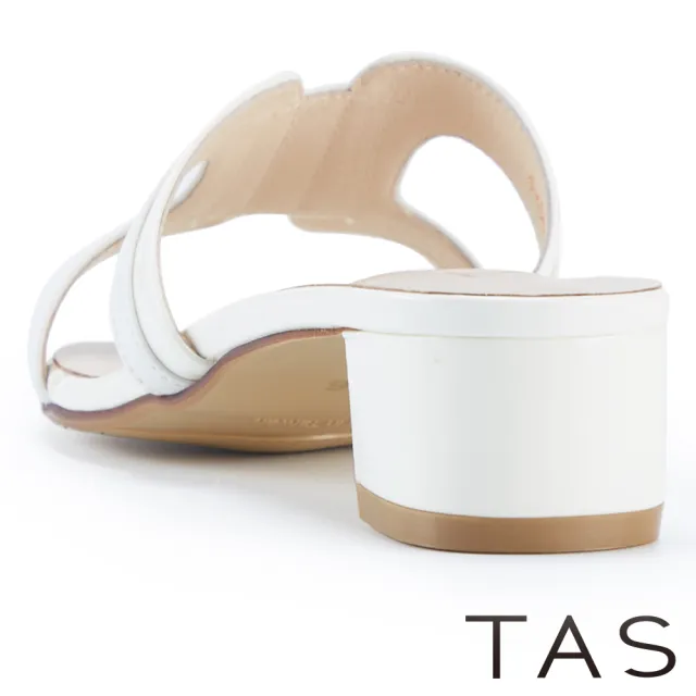 【TAS】幾何簍空真皮粗跟涼拖鞋(白色)
