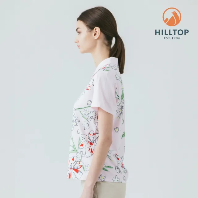 【Hilltop 山頂鳥】ZISOFIT抗菌吸濕快乾抗UV涼感印花彈性POLO衫 女款 粉｜PS14XFK7ECFZ