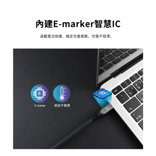 【PX 大通-】雙 Type C 快充線編織 UCC4X-2B USB-c PD 3.1 充電線手機線2米(240W 40G)