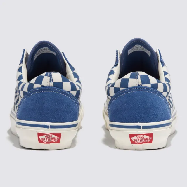 【VANS 官方旗艦】Old Skool 36 男女款藍色底棋盤格滑板鞋/休閒鞋