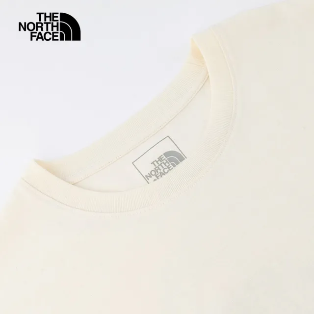 【The North Face 官方旗艦】【情侶款】北面男女款米白色純棉品牌LOGO帳篷印花短袖T恤｜8CSUQLI