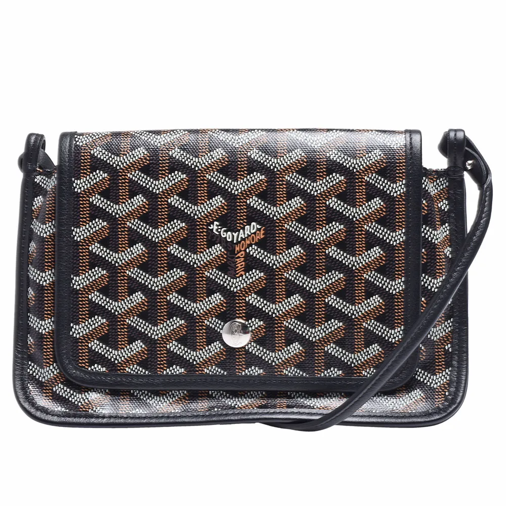 【GOYARD 高雅德】Plumet系列防水帆布LOGO牛皮飾邊手拿/斜背包(黑AMALOUIS-Y88-BLK)