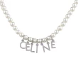 【CELINE】CELINE銀字母垂掛式LOGO設計玻璃珍珠項鍊(象牙白x銀)