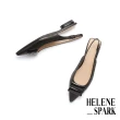 【HELENE_SPARK】簡約長釦壓紋羊皮後繫帶尖頭平底鞋(黑)