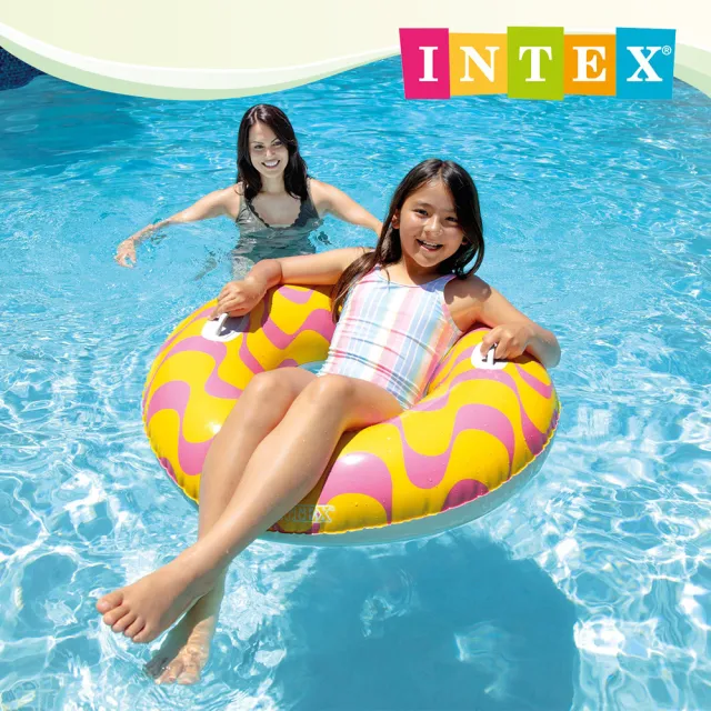 【INTEX】波浪紋游泳圈帶雙握把-直徑91cm 2款可選 適9歲+(59256)