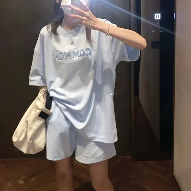 【ONEY 歐妮】★運動T恤休閒短褲兩件套(女上衣/短袖/兩件式套裝)