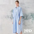 【IGD 英格麗】網路獨賣款-立領連袖口袋洋裝(藍色)