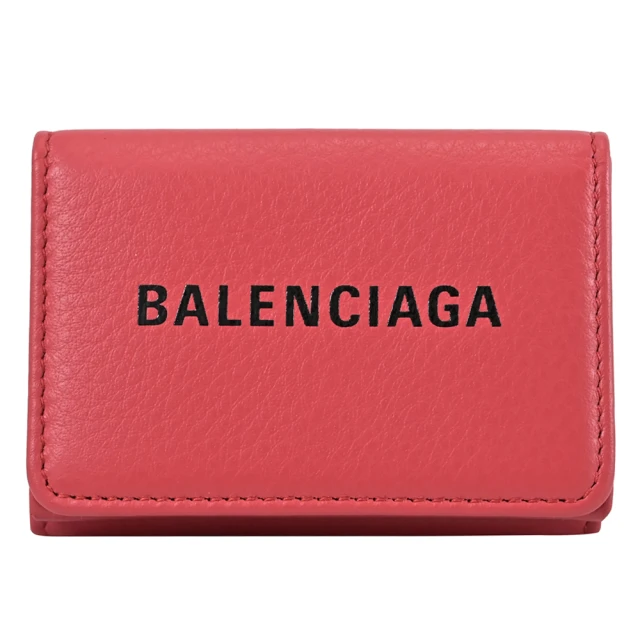 Balenciaga 巴黎世家 簡約經典品牌英文LOGO三折簡式零錢短夾(紅)
