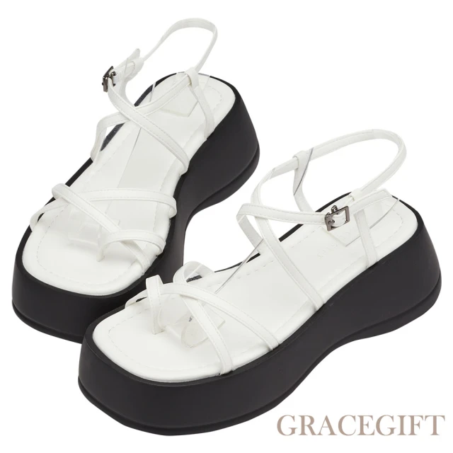 Grace GiftGrace Gift 交叉細帶雪糕厚底涼鞋(白)