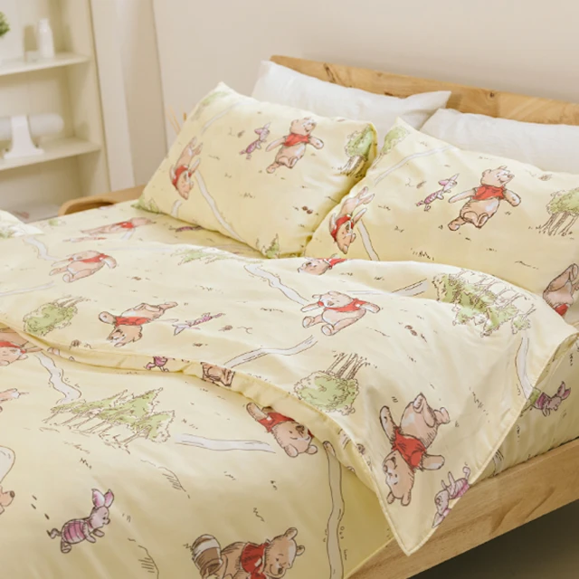 Norns 迪士尼小熊維尼100%天絲鋪棉兩用被套床包組-雙人(寢具 含床包枕套兩用被套)