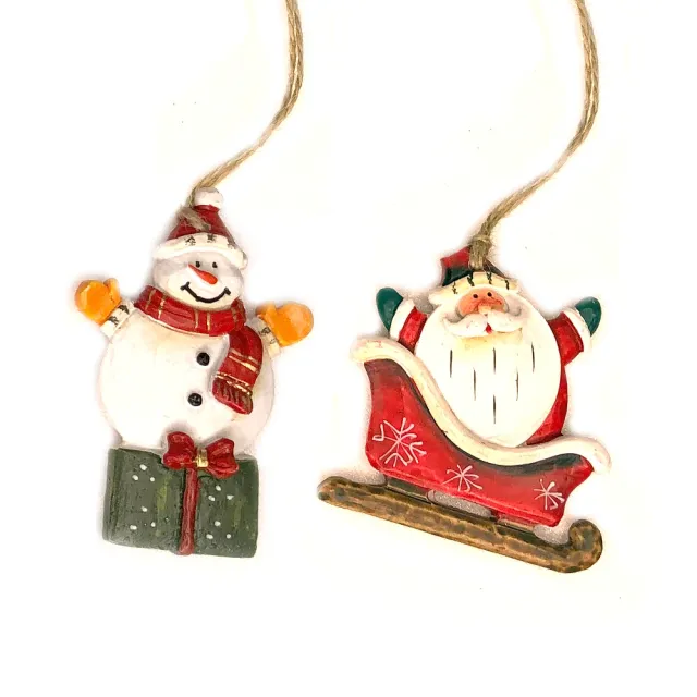 【摩達客】耶誕-聖誕樹脂藝術創作裝飾吊飾-2入組(3.滑雪老公雪人)